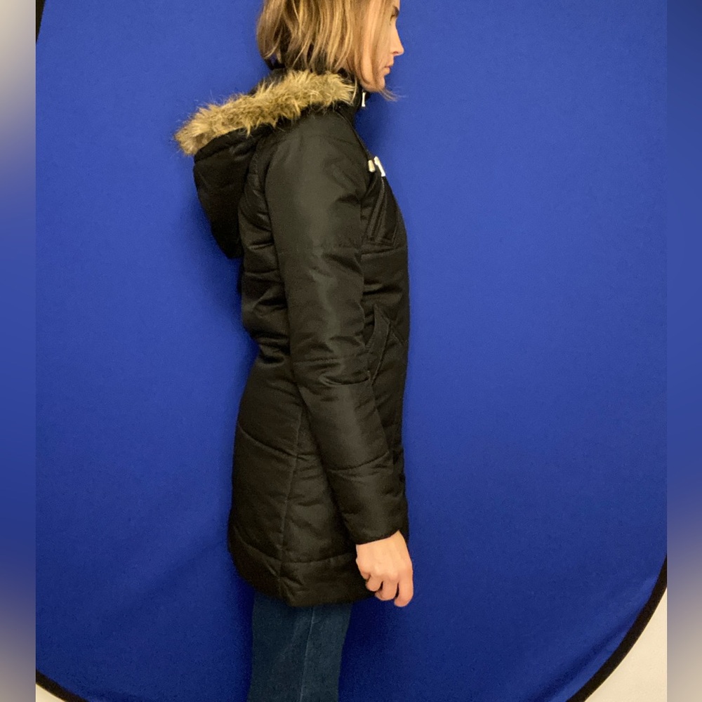 Black puffer coat with hood